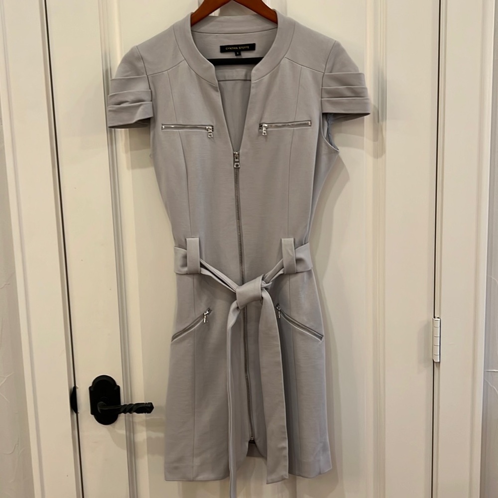 Cynthia Steffe Beige Women’s Structured Dress with Zipper and Belt Size 8
